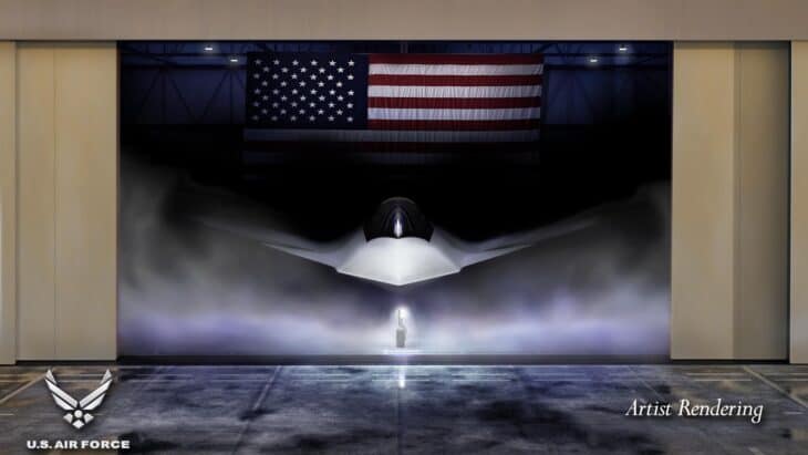 An official Air Force artist rendering of the F-47 released at the March 2025 announcement; no real F-47 has been photographed yet.