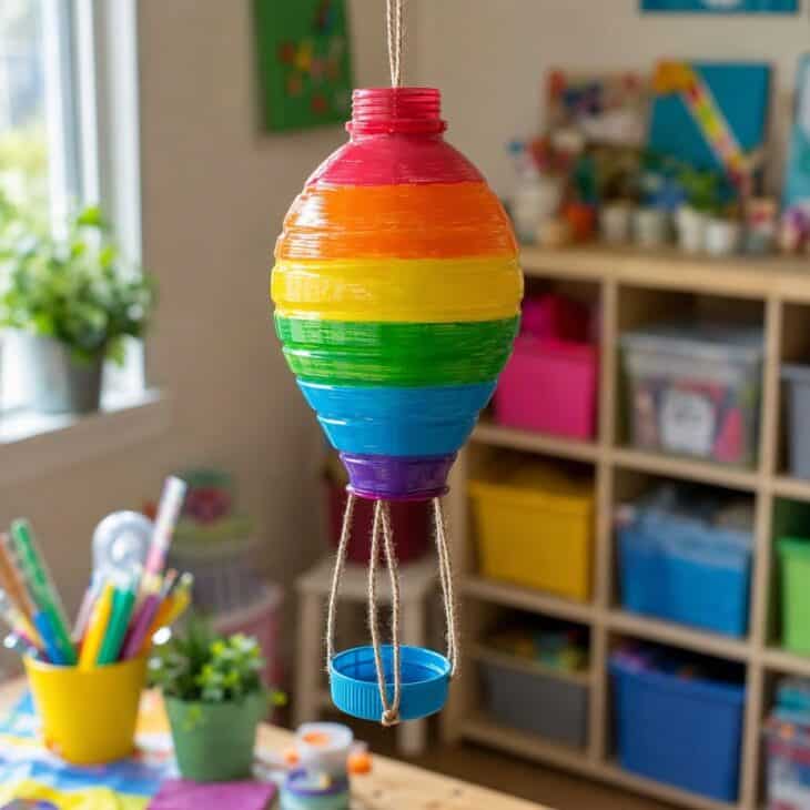 A clean bottle becomes a sturdy balloon after a coat of paint.