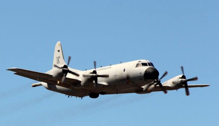 Brazilian Air Force P-3AM Orion banking in flight