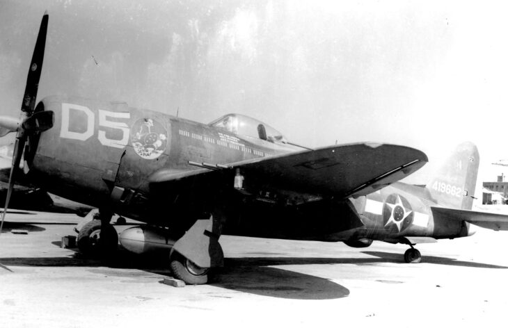 Brazilian 1st Fighter Group P-47D Thunderbolt D5 parked in Italy in 1945