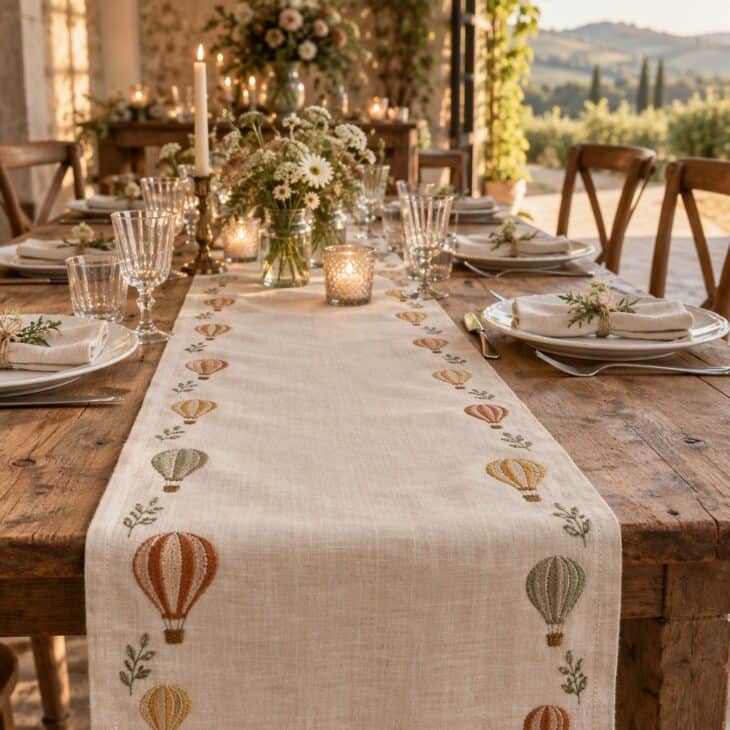 A runner puts the balloons in a line the length of the table.