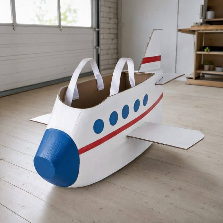 A box body, a flat wing and two shoulder straps make the classic wearable plane.