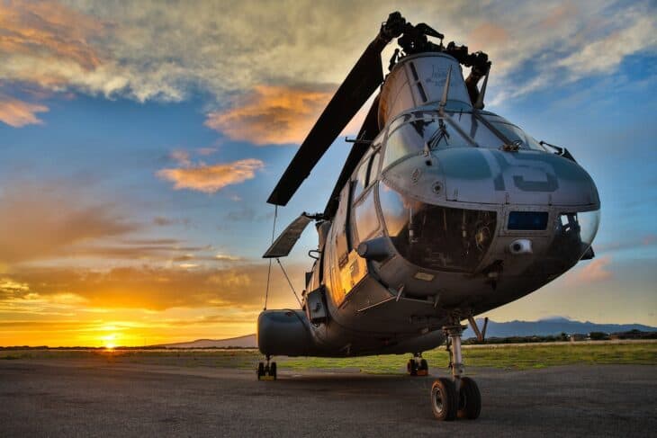 A CH-46 Sea Knight on display at the Pacific Aviation Museum Pearl Harbor.