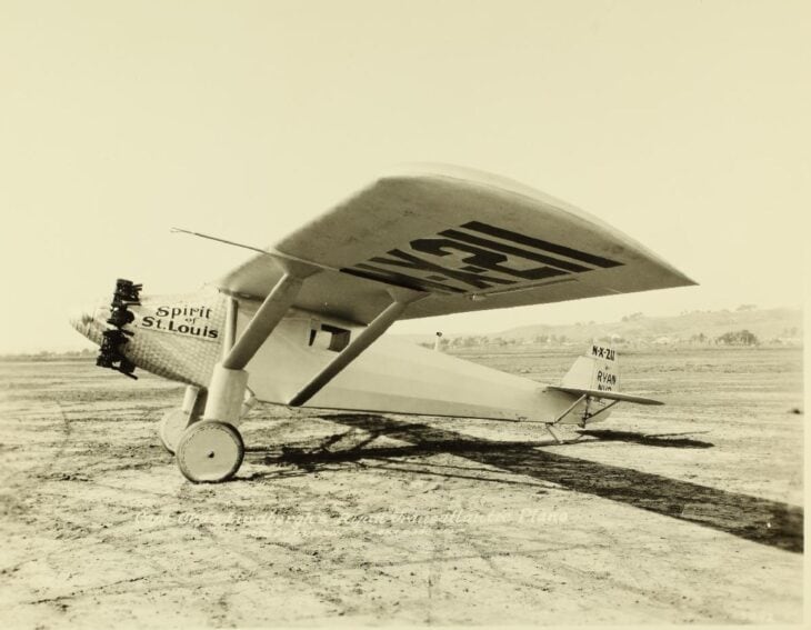 Side view of the Ryan NYP Spirit of St. Louis, NX-211, on the ground in 1927