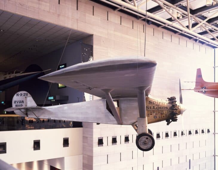 The Spirit of St. Louis hanging in the National Air and Space Museum