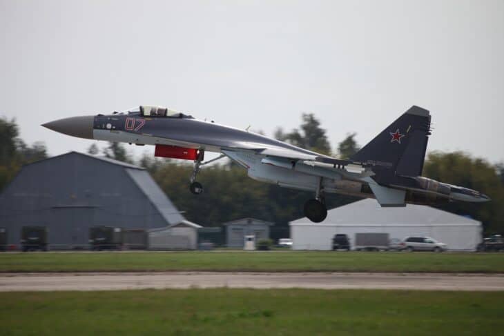 Su-35S lifting off from a runway in Russian service