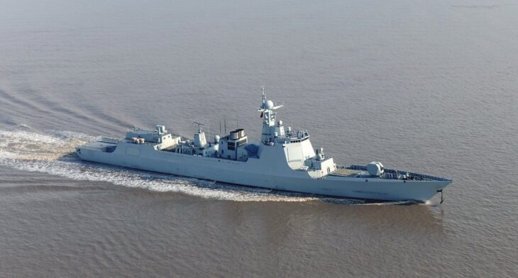Type 052D destroyer undergoing sea trials with a bow wave