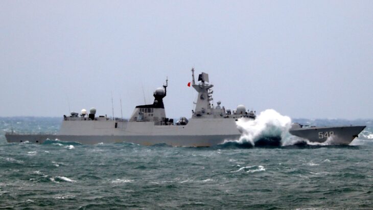 Type 054A frigate Yiyang (548) heading through rough seas
