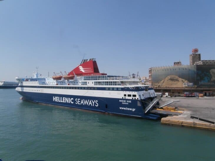 Hellenic Seaways ferry Nissos Chios berthed at Piraeus port