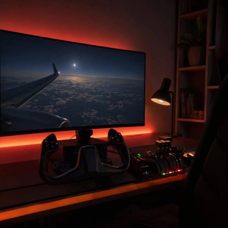 Dim red and amber LEDs create a convincing night cockpit.