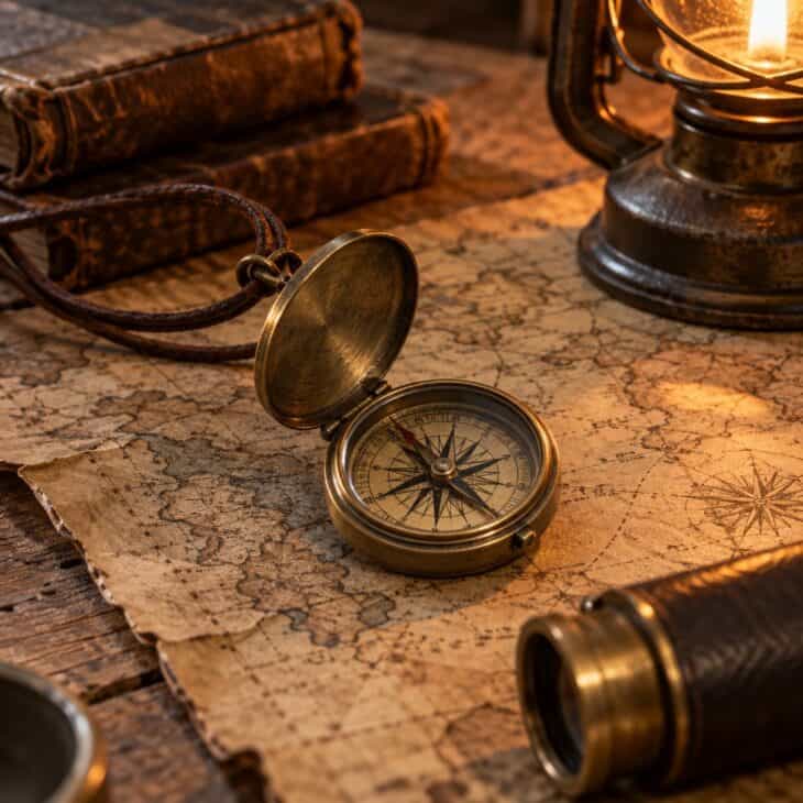 A compass pendant ties navigation and travel together.