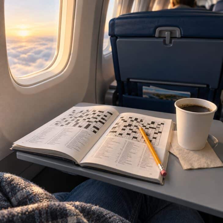 Crosswords reward a long flight with a long stretch of focus.