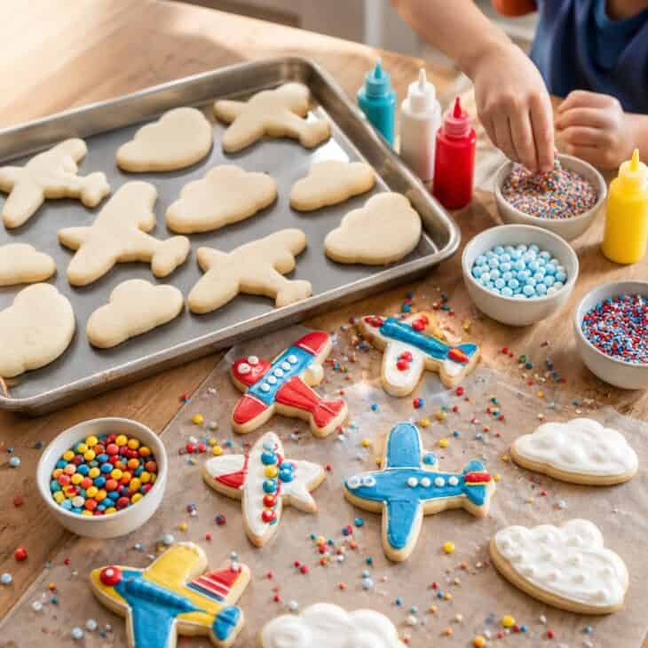 Plain cookies, squeeze bottles and sprinkles make a party activity.