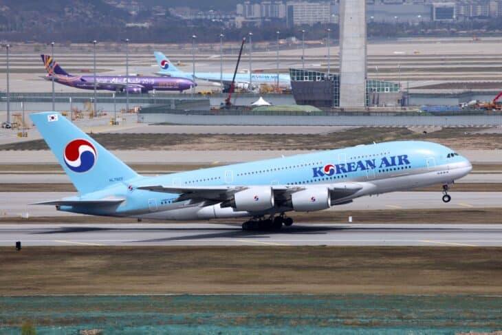 Korean Air Airbus A380 lifting off the runway