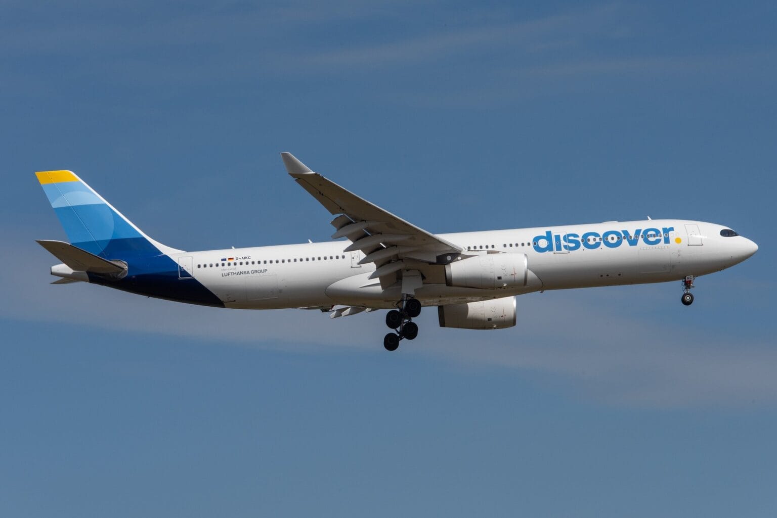Discover Airlines Airbus A330-300 D-AIKC on approach with landing gear down