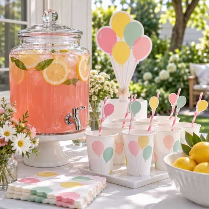 Straw flags make the drink table part of the display.