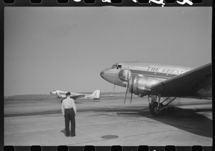Eastern Air Lines Douglas DC-3 in Great Silver Fleet markings on the ramp at Washington National Airport