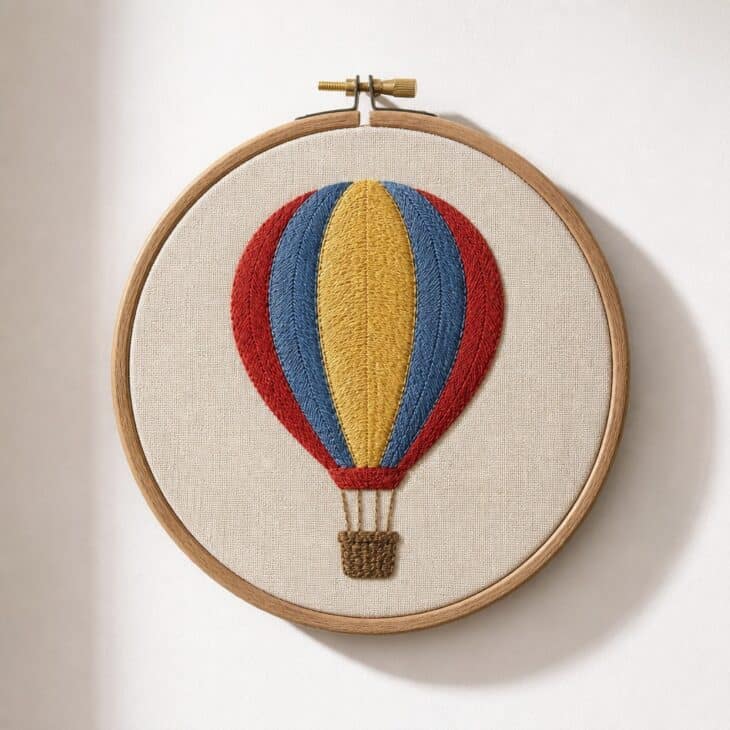 A stitched hoop is a small piece with a handmade look.
