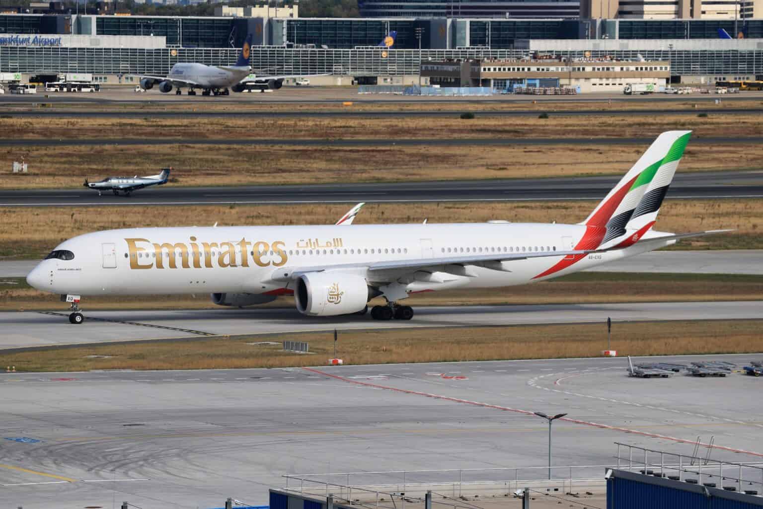 Emirates Airbus A350-900 A6-EXQ taxiing at Frankfurt Airport