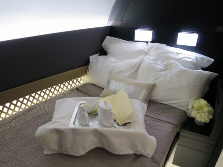 Etihad A380 First Apartment suite with the seat converted into a made-up bed