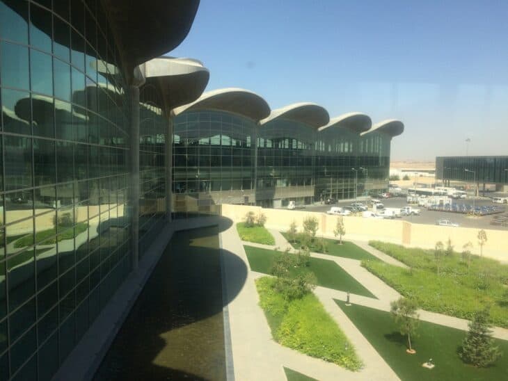 Terminal building and landscaped forecourt at Queen Alia International Airport, Amman