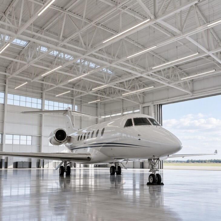 Open trusses give the space its hangar feel.