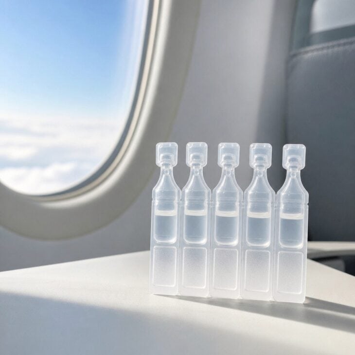 Row of single-use eye drop vials