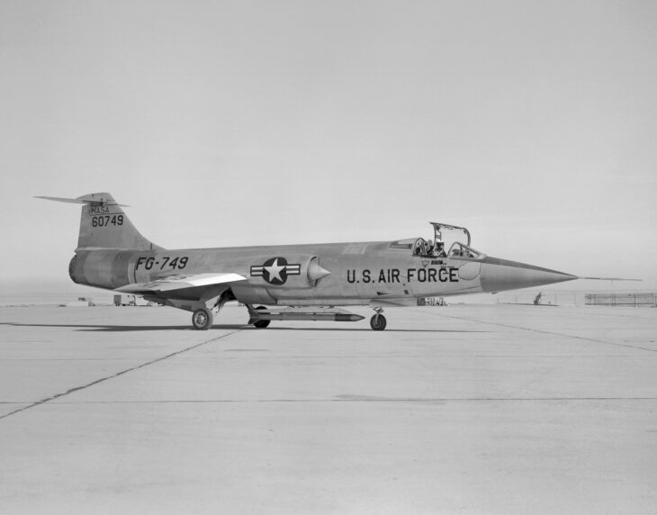 NASA JF-104A 56-0749 on the Edwards ramp with an Air Launched Sounding Rocket under the fuselage