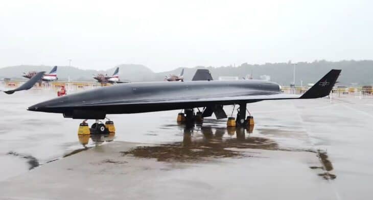 AVIC WZ-8 reconnaissance drone on a wet apron at Airshow China in Zhuhai
