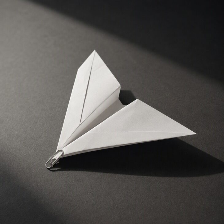 A paper clip at the nose does the job a tail would do on another plane.