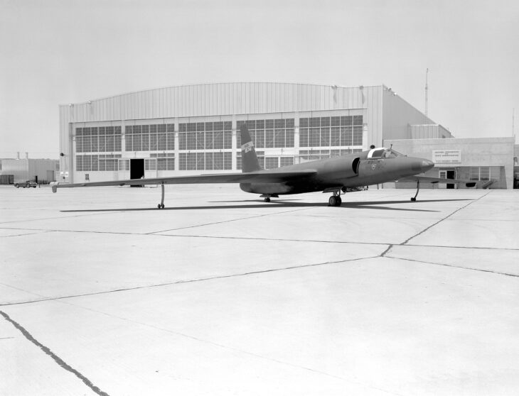 U-2 parked outside a hangar wearing fictitious NASA markings