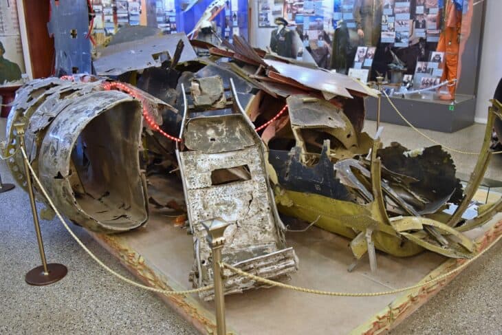 Wreckage of Powers' Lockheed U-2C on display in a Moscow museum