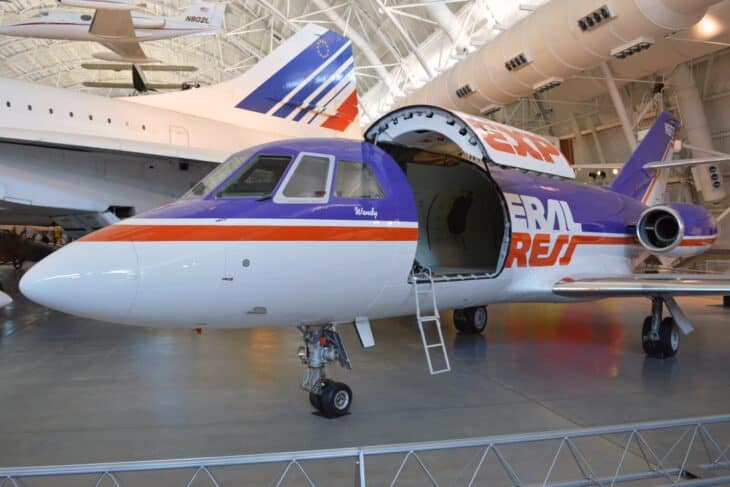 Federal Express Dassault Falcon 20 N8FE Wendy with its cargo door open at the Udvar-Hazy Center
