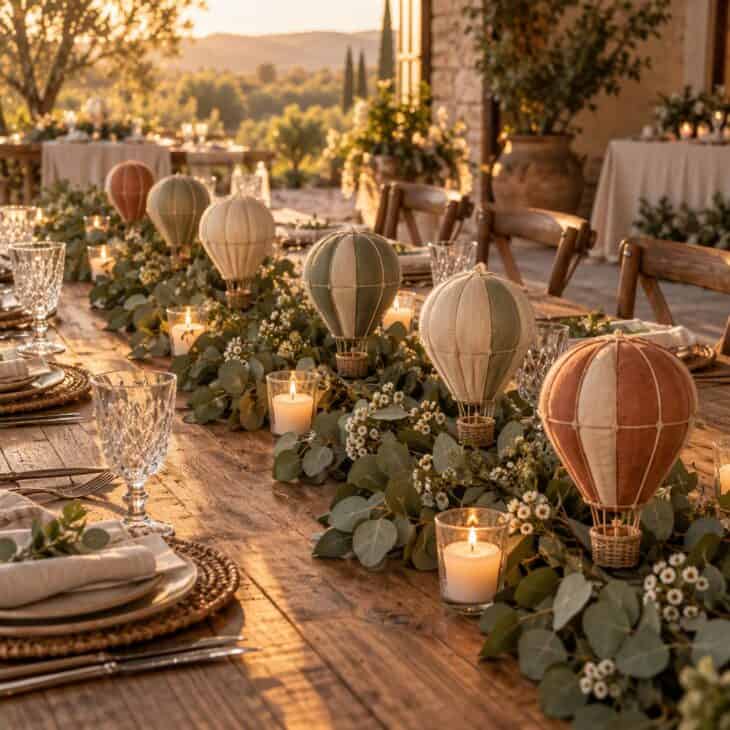 A greenery runner gives every balloon a soft nest.