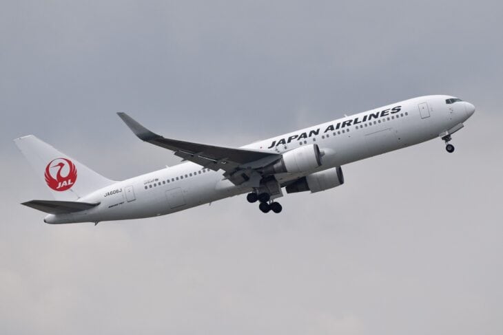 Japan Airlines Boeing 767-300ER climbing out after takeoff