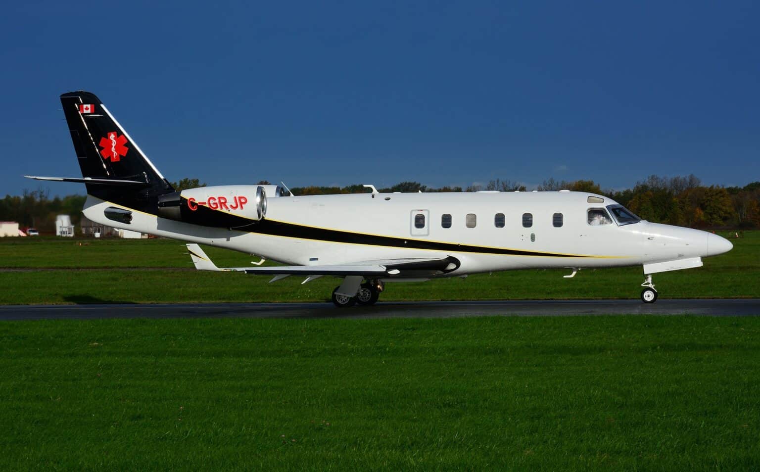 Latitude Air Ambulance Gulfstream G100 C-GRJP taxiing in the operator's black and white livery