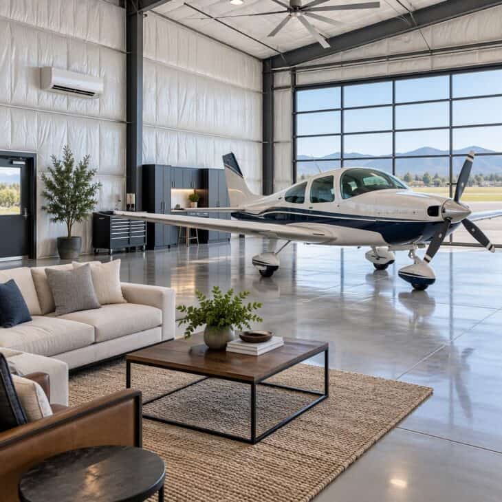 Climate control makes the hangar livable in every season.