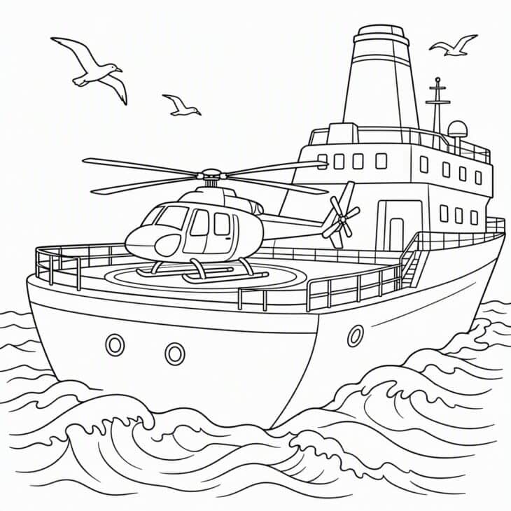A ship deck adds waves and railings to color.