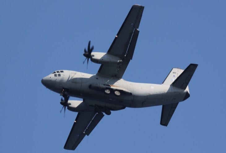 Hellenic Air Force C-27J Spartan banking in flight