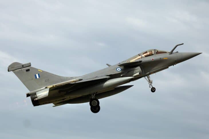 Hellenic Air Force Dassault Rafale HAF 418 climbing out with gear retracting