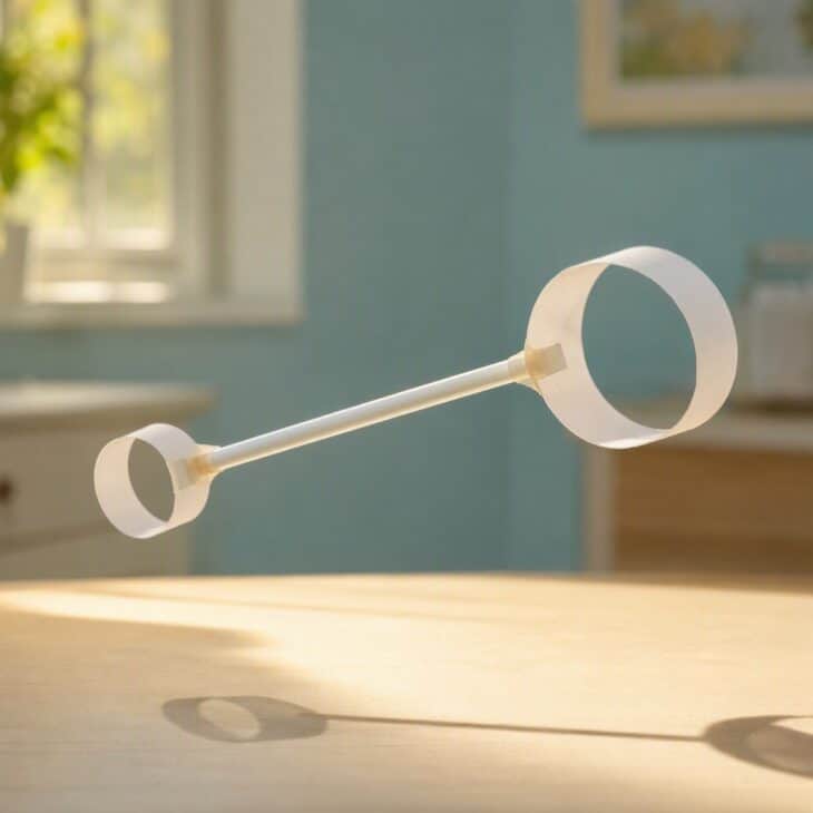 Two paper rings replace the wings on this odd little glider.