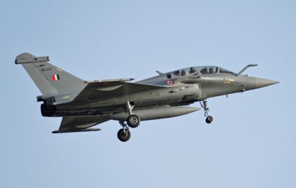 Indian Air Force Dassault Rafale RB005 on approach with landing gear down