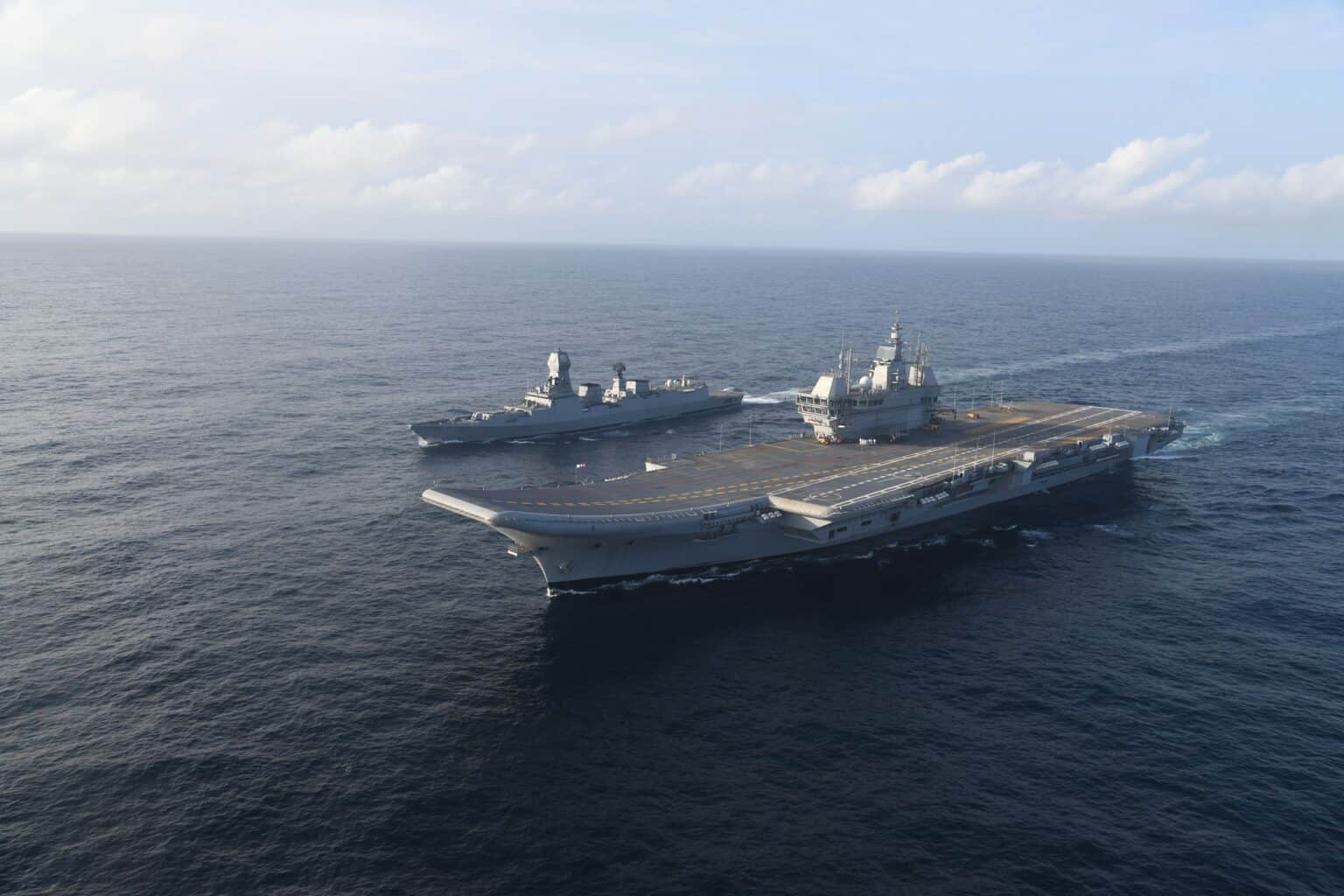 INS Vikrant under way with INS Kolkata during sea trials