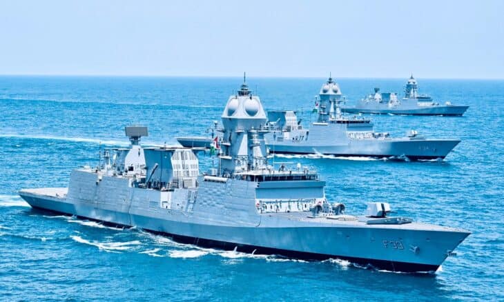 INS Nilgiri, Himgiri and Udaygiri frigates at sea