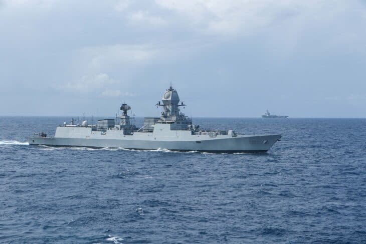 INS Visakhapatnam (D66) exercising at sea