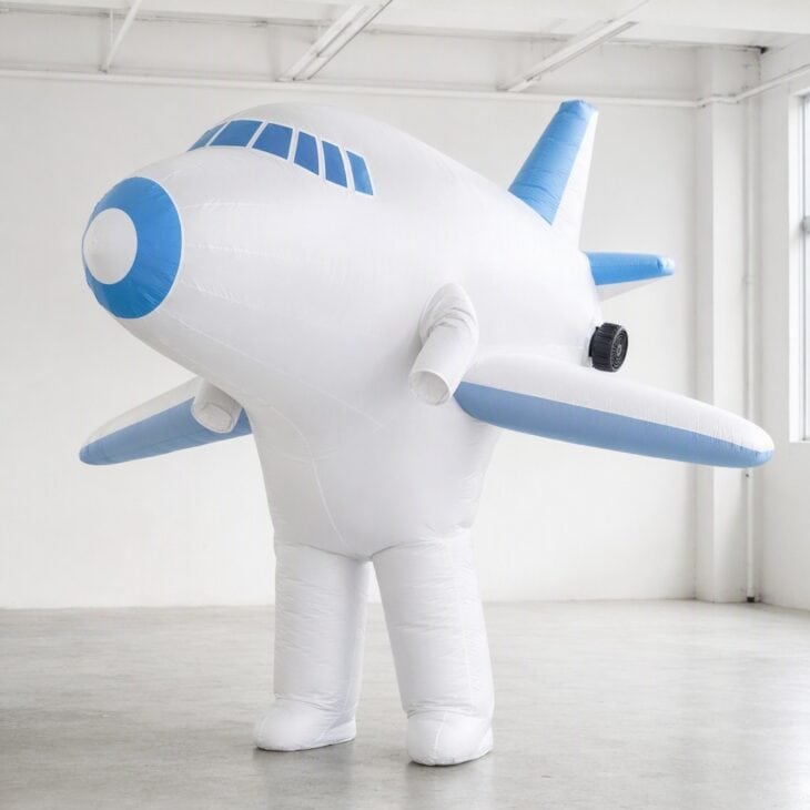 A battery fan keeps the whole plane inflated while you walk.