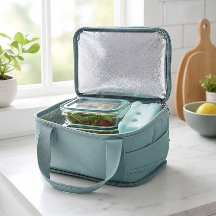 A collapsible lunch bag carries real meals through a long duty day.