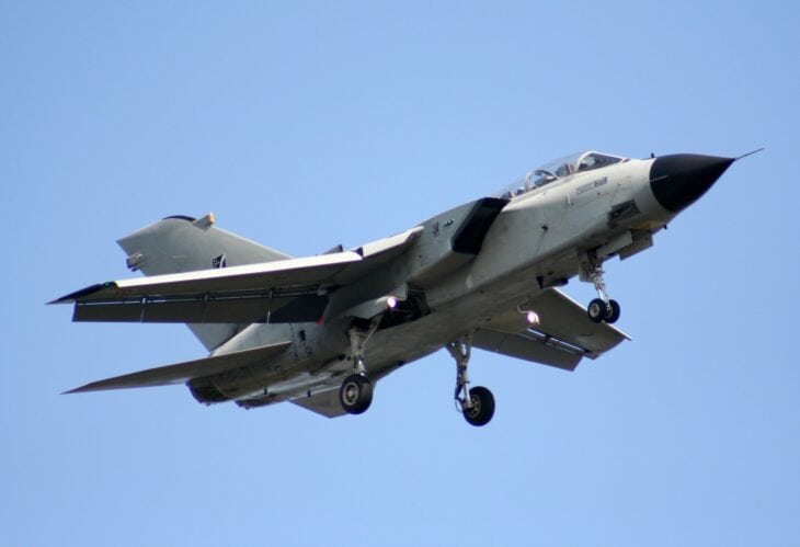 Italian Air Force Panavia Tornado IDS with wings swept back in flight