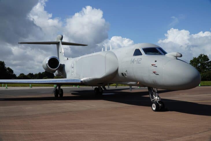Italian Air Force Gulfstream G550 CAEW parked with its radar fairings visible