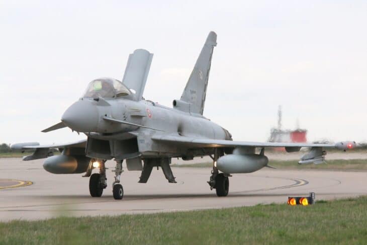 Italian Air Force Eurofighter Typhoon taxiing head-on at Fairford
